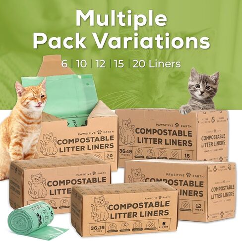 Cat Litter Box Liners 100% Compostable - Drawstring Close - 6 Count - Jumbo Size 36" x 19" - Tear & Leak Resistant - OK Compost Home Certified in Kuwait