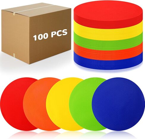 Roowest 100 Pcs 9 Inch Poly Spot Markers Non Slip Agility Training Markers Floor Dots Vinyl Flat Round Field Cones for Soccer Basketball Sport Training, School Exercise Drills, Dance Practice in Saudi Arabia