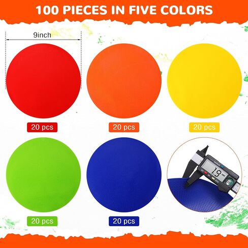 Roowest 100 Pcs 9 Inch Poly Spot Markers Non Slip Agility Training Markers Floor Dots Vinyl Flat Round Field Cones for Soccer Basketball Sport Training, School Exercise Drills, Dance Practice in Saudi Arabia
