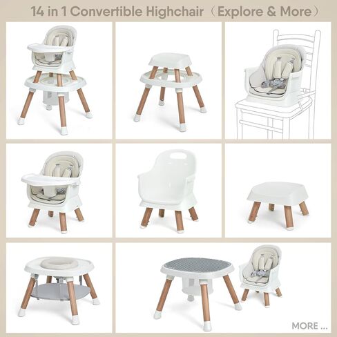 BabyBond High Chair, 14-in-1 Convertible High Chairs for Babies and Toddlers, Baby High Chair with Activity Center, Highchair for Ages 6-72 Months (Wood Grain) in Kuwait