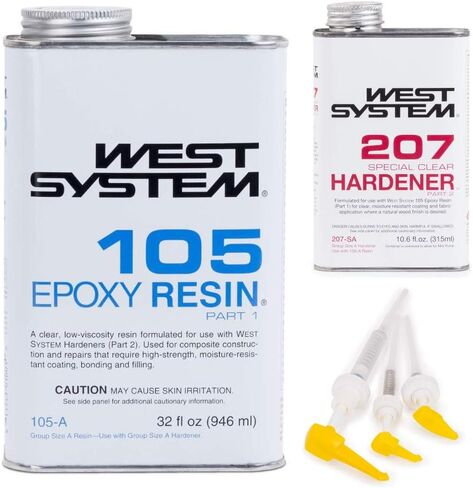 WEST SYSTEM 105A Epoxy Resin (32 fl oz) Bundle with 207SA Special Clear Epoxy Hardener (10.6 fl oz) and 300 Mini Pumps Epoxy Metering 3-Pack Pump Set (3 Items) in Saudi Arabia