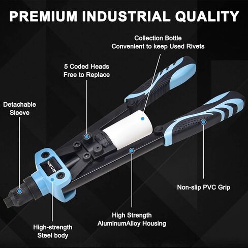GETLMUL Rivet Gun, 13" Heavy Duty Dual Hand Riveter Tool Set with 210 Rivets and 5 Nosepieces- for Metal, Plastic, and Leather in Kuwait
