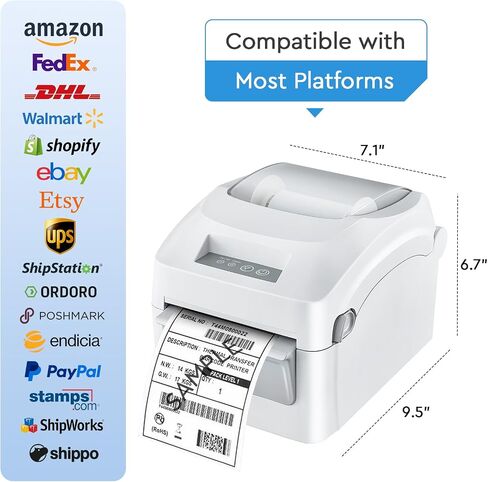 طابعات ملصقات سطح المكتب Grozziie 4 * 6 طابعة حرارية لملصقات الشحن، طابعة USB للأعمال الصغيرة Windows/Chrome/Mac وحزمة الشحن المستخدمة لـ USPS وFedEx وUPS وUSP Shopify (أبيض) in Saudi Arabia