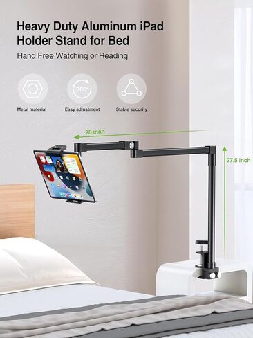 حامل iPad من النخبة للسرير، حامل حامل iPad مكتبي قابل للتعديل بالكامل [ألومنيوم عالي التحمل]، حامل iPad Pro قابل للطي لمشاهدة القراءة أثناء العمل، متوافق مع الأجهزة اللوحية مقاس 4.7-13 بوصة، Kindle in Kuwait