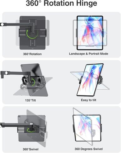 حامل iPad من النخبة للسرير، حامل حامل iPad مكتبي قابل للتعديل بالكامل [ألومنيوم عالي التحمل]، حامل iPad Pro قابل للطي لمشاهدة القراءة أثناء العمل، متوافق مع الأجهزة اللوحية مقاس 4.7-13 بوصة، Kindle in Kuwait