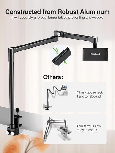 حامل iPad من النخبة للسرير، حامل حامل iPad مكتبي قابل للتعديل بالكامل [ألومنيوم عالي التحمل]، حامل iPad Pro قابل للطي لمشاهدة القراءة أثناء العمل، متوافق مع الأجهزة اللوحية مقاس 4.7-13 بوصة، Kindle in Kuwait