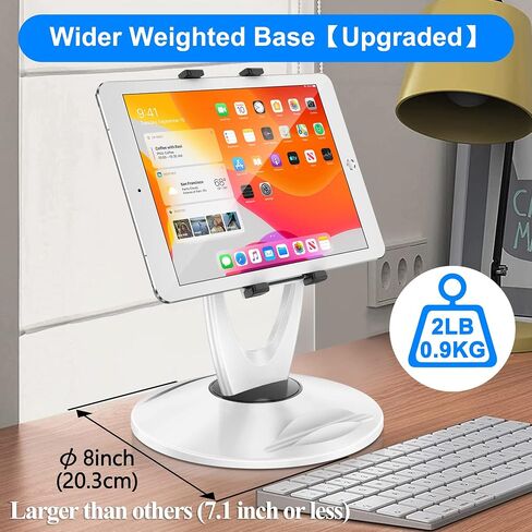 حامل DeskLogics iPad للمكتب، حامل الكمبيوتر اللوحي - من 6 بوصة إلى 13 بوصة - ثابت وقابل للتعديل - زاوية دوارة 360 درجة لقلم iPad حامل للمتجر، وأكشاك البيع بالتجزئة، والاستقبال، والمكتب المنزلي، وأفكار الهدايا - أبيض in Saudi Arabia