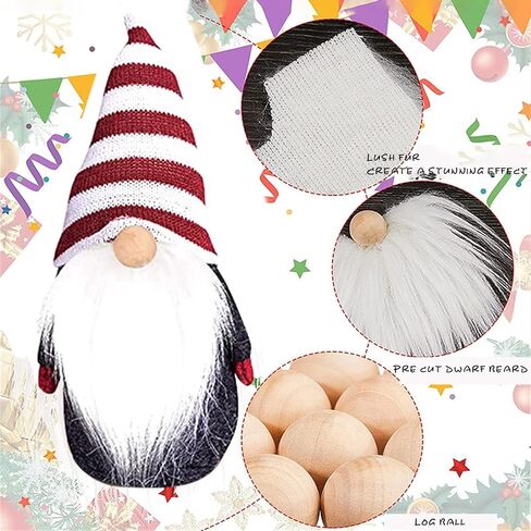 CheeseandU 12 Pcs Precut Gnome Beard Faux Fur Costume Beard Handmade Dwarf Beard with 12 Wooden Balls for Easter Spring Summer Home Decor (White, Black, Khaki, Grey) in Kuwait