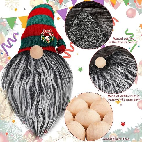 CheeseandU 12 Pcs Precut Gnome Beard Faux Fur Costume Beard Handmade Dwarf Beard with 12 Wooden Balls for Easter Spring Summer Home Decor (White, Black, Khaki, Grey) in Kuwait