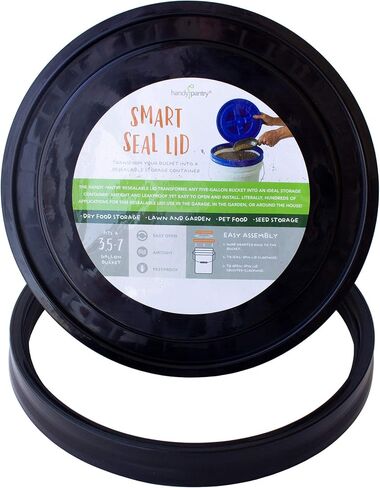 غطاء بديل Smart Seal - قطعتان، أسود - غطاء حاوية علوي سهل اللولب لدلو سعة 3.5،5،6 و7 جالون - درجة الطعام، التخزين الصناعي، الطلاء، محلول ملحي، طعام القطط والكلاب، المزيد in Kuwait