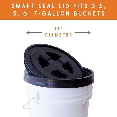 غطاء بديل Smart Seal - قطعتان، أسود - غطاء حاوية علوي سهل اللولب لدلو سعة 3.5،5،6 و7 جالون - درجة الطعام، التخزين الصناعي، الطلاء، محلول ملحي، طعام القطط والكلاب، المزيد in Kuwait