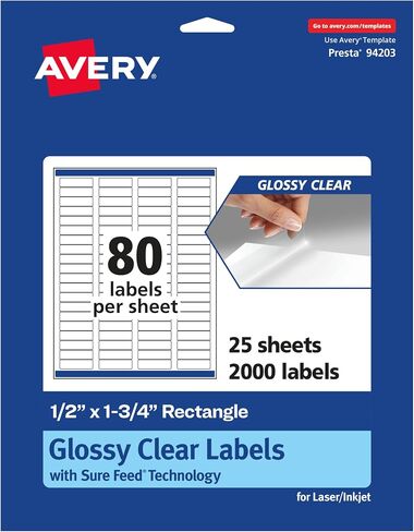 ملصقات مستطيلة شفافة لامعة من Avery مع تغذية مؤكدة، 5 بوصة × 1.75 بوصة، 400 ملصق شفاف لامع، ملصقات قابلة للطباعة بالليزر/نفث الحبر in Kuwait