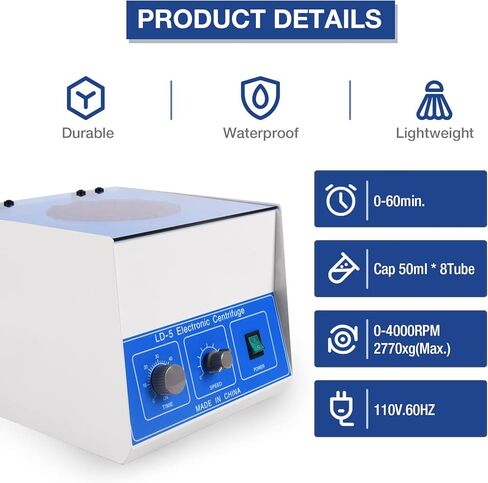 LFGUD آلة الطرد المركزي الكهربائية 50 مل × 8 أنابيب آلة الطرد المركزي مختبر الفوق جهاز طرد مركزي طبي مع مؤقت والتحكم في السرعة لبلازما PRP الدم PRP، 4000 دورة في الدقيقة، 110 فولت 60 هرتز in Kuwait