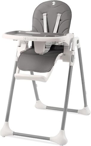 Sweety Fox High Chairs for Babies and Toddlers - Grey - Adjustable Portable & Foldable Baby High Chair with Bib Included - Removable Baby Chair Tray - Compact Reclinable Baby Highchairs in Saudi Arabia