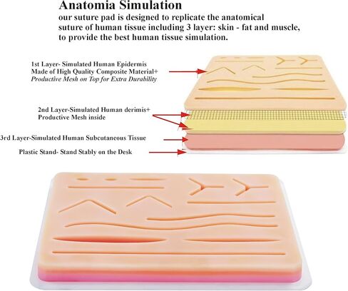 Surgiskill Suture Practice Pad,3Layers,with 14 Pre-Cut Wounds,Latest Duo Mesh Technology,Best for Medical &Veterinary Students,Nurses to Practice Suture Techniques On Silicon Skin Pad in Saudi Arabia