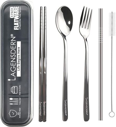 مجموعة أدوات السفر الفاخرة، مجموعة أدوات المائدة المصنوعة من الفولاذ المقاوم للصدأ، أدوات مسطحة قابلة لإعادة الاستخدام، مجموعة أدوات فضية لملعقة شوكة عيدان الطعام، أواني الجيب للنزهة والتخييم والسفر، والقش وفرشاة التنظيف in Kuwait