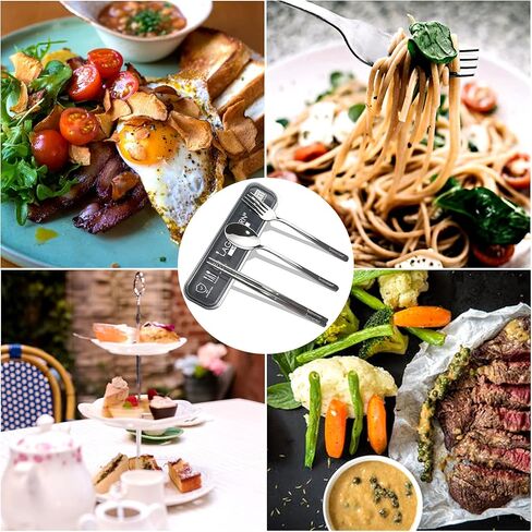 مجموعة أدوات السفر الفاخرة، مجموعة أدوات المائدة المصنوعة من الفولاذ المقاوم للصدأ، أدوات مسطحة قابلة لإعادة الاستخدام، مجموعة أدوات فضية لملعقة شوكة عيدان الطعام، أواني الجيب للنزهة والتخييم والسفر، والقش وفرشاة التنظيف in Kuwait