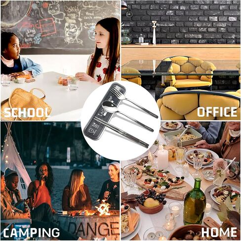 مجموعة أدوات السفر الفاخرة، مجموعة أدوات المائدة المصنوعة من الفولاذ المقاوم للصدأ، أدوات مسطحة قابلة لإعادة الاستخدام، مجموعة أدوات فضية لملعقة شوكة عيدان الطعام، أواني الجيب للنزهة والتخييم والسفر، والقش وفرشاة التنظيف in Kuwait
