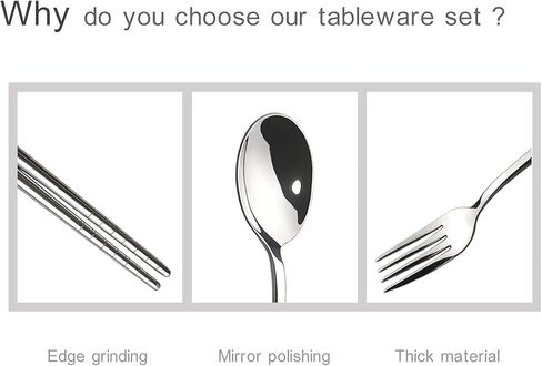Premium Travel Utensils Set, Stainless Steel Cutlery Set, Reusable Flatware, Chopsticks Fork Spoon Silverware Set, Pocket Utensils for Picnic, Camping and Travel，Straws and Cleaning Brush in Saudi Arabia