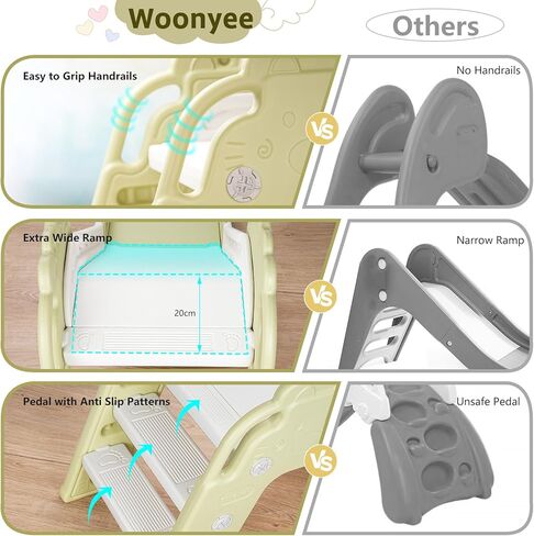 شريحة أطفال Woonyee للأطفال الصغار من عمر 1 إلى 3 سنوات، شريحة أطفال قابلة للطي 3 في 1، شريحة قابلة للطي للاستخدام الداخلي والخارجي للأطفال، شريحة أطفال لطيفة قائمة بذاتها، سهلة التخزين والإعداد، رمادي in Kuwait