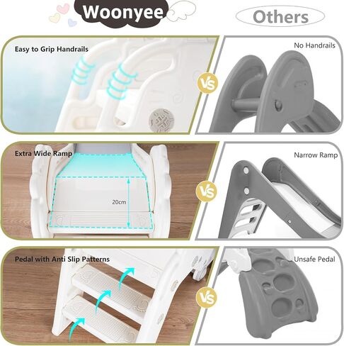 شريحة أطفال Woonyee للأطفال الصغار من عمر 1 إلى 3 سنوات، شريحة أطفال قابلة للطي 3 في 1، شريحة قابلة للطي للاستخدام الداخلي والخارجي للأطفال، شريحة أطفال لطيفة قائمة بذاتها، سهلة التخزين والإعداد، رمادي in Saudi Arabia
