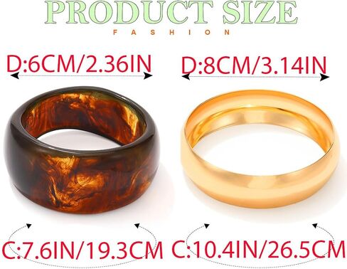 ACEDRE Chunky Resin Bangle Bracelet Set Gold Round Acrylic Wide Wristbands Statement 2PCS Jewelry for Women in Saudi Arabia