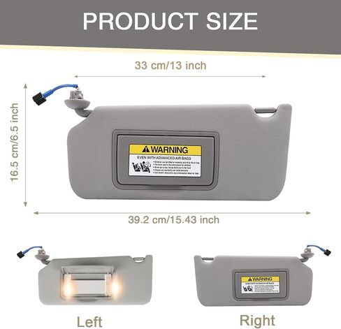 Pair of Left and Right Sun Visor with Holders for Honda Accord 2008-2012 with Light Sunroof Interior Sunshade Replacement (Gray) in Kuwait