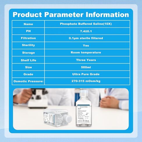 Phosphate Buffered Saline 10×, 500ml Lab PBS Buffer 0.1um Filtration, 7.4±0.1pH, Sterilize, 10 ×Concentrate, 500ml/Bottle in Saudi Arabia