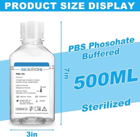 Phosphate Buffered Saline 10×, 500ml Lab PBS Buffer 0.1um Filtration, 7.4±0.1pH, Sterilize, 10 ×Concentrate, 500ml/Bottle in Saudi Arabia