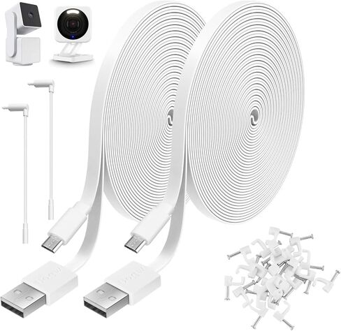 2 Pack 25ft Power Extension Cable Compatible with Wyze Cam v4,Wyze Cam Pan v3,Wyze OG,Wyze Cam v3,WyzeCam,NestCam Indoor,Blink,Amazon Cloud Camera,USB to Micro USB Durable Charging and Data Sync Cord in Saudi Arabia