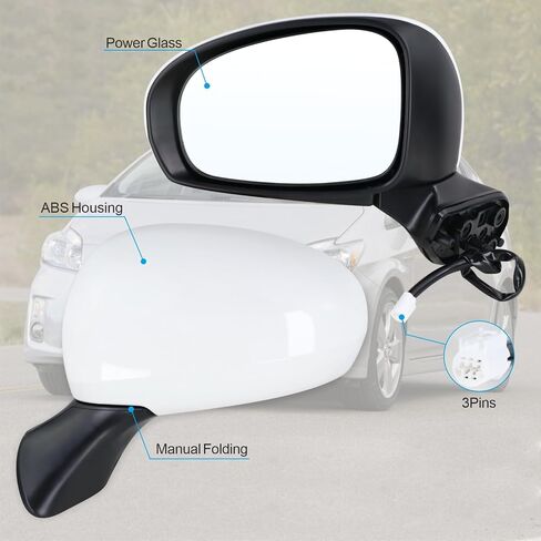 Right Passenger Side Door Mirror Compatible With 2012 2013 2014 2015 2016 2017 Toyota Prius V With Manual Folding Power Glass Black Replace#87910-47280(3Pins) in Saudi Arabia