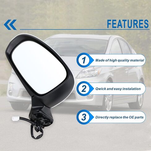 Right Passenger Side Door Mirror Compatible With 2012 2013 2014 2015 2016 2017 Toyota Prius V With Manual Folding Power Glass Black Replace#87910-47280(3Pins) in Saudi Arabia