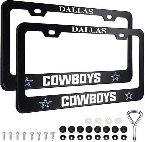 2PCS Black License Plate Frames, Car License Plate Bracket Holder, Premium Aluminum Alloy Weather Proof License Plate Covers with Screw Caps Cover Set Car Accessories in Saudi Arabia