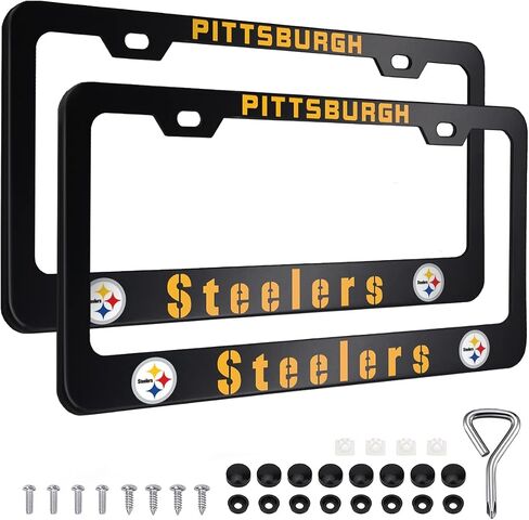 2PCS Black License Plate Frames, Car License Plate Bracket Holder, Premium Aluminum Alloy Weather Proof License Plate Covers with Screw Caps Cover Set Car Accessories in Saudi Arabia