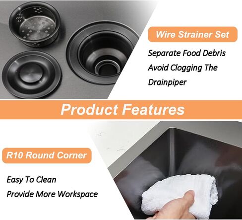 33 Inch Farmhouse Kitchen Sink 304 Stainless Steel Sinks Apron Front Single Bowl Kitchen Sink Workstation with Accessories, Flat Ledge Farmhouse Style in Kuwait