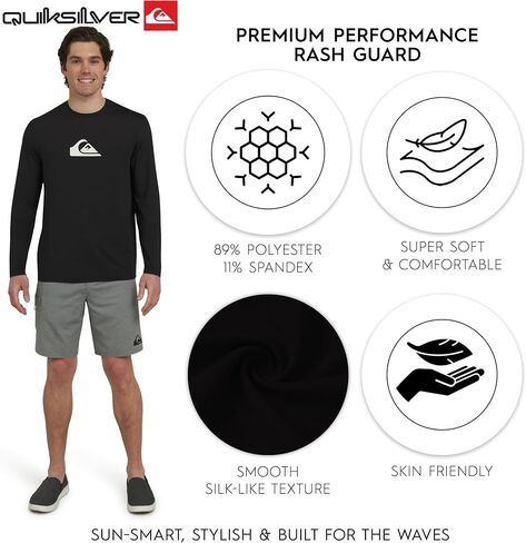 Quiksilver Men's Swimwear Regular Fit UPF 50 Long Sleeve Sun Tee Rash Guard Shirt (S-XXL) in Saudi Arabia