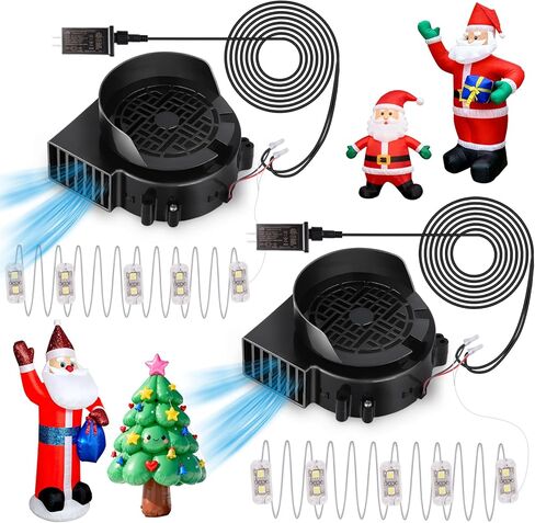 2 حزمة بديلة لمروحة قابلة للنفخ، منفاخ مروحة هواء 0.8 أمبير مع محول 1.0 أمبير و3 سلاسل إضاءة لمبات LED للهالوين وعيد الشكر وعيد الميلاد القابلة للنفخ (IP68 مقاومة للماء، 3.8 * 3.8 بوصة) in Kuwait