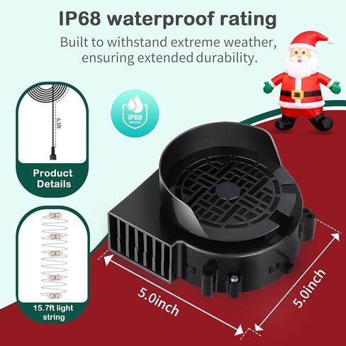 2 حزمة بديلة لمروحة قابلة للنفخ، منفاخ مروحة هواء 0.8 أمبير مع محول 1.0 أمبير و3 سلاسل إضاءة لمبات LED للهالوين وعيد الشكر وعيد الميلاد القابلة للنفخ (IP68 مقاومة للماء، 3.8 * 3.8 بوصة) in Kuwait