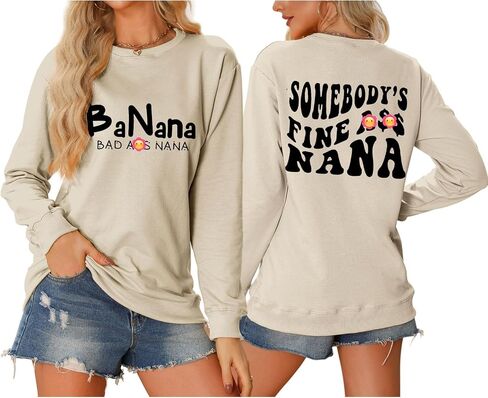 BANANA BAD ASS NANA الجدة الجدة قميص من النوع الثقيل ، خطاب مضحكة مزدوجة الطباعة Graghic طويلة الأكمام نانا قمم in Saudi Arabia