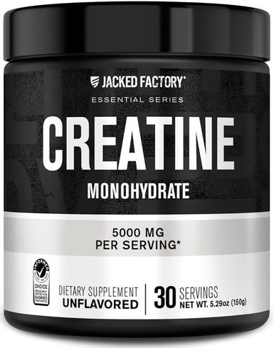 Jacked Factory Creatine Monohydrate Stick Packs 150g - 5g Daily Creatine Supplement for Men and Women, Vegan-Friendly, Third-Party Tested - 30 Servings, Unflavored in Kuwait