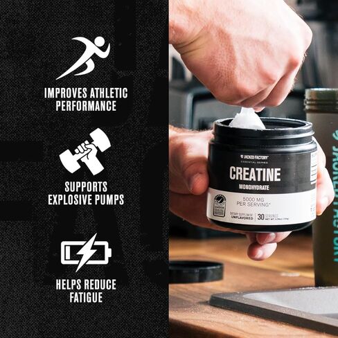 Jacked Factory Creatine Monohydrate Stick Packs 150g - 5g Daily Creatine Supplement for Men and Women, Vegan-Friendly, Third-Party Tested - 30 Servings, Unflavored in Kuwait