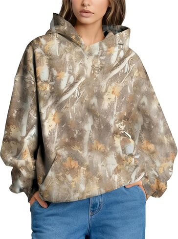 Ythomm Womens Camo Hoodies Maple Leaf Print Oversized Hooded Sweatshirts Drop Shoulder Camouflage Fleece Hoodie With Pocket in Saudi Arabia
