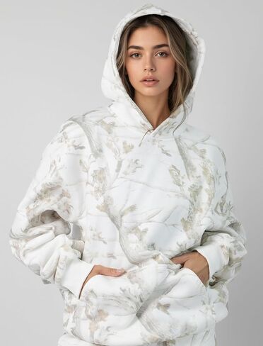Ythomm Womens Camo Hoodies Maple Leaf Print Oversized Hooded Sweatshirts Drop Shoulder Camouflage Fleece Hoodie With Pocket in Saudi Arabia