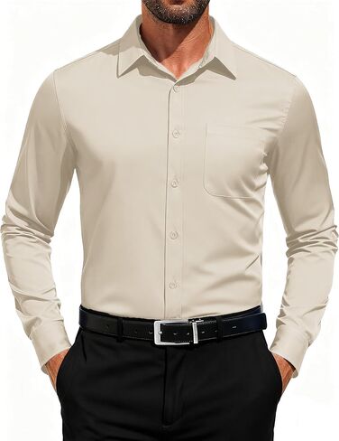 COOFANDY Mens Business Dress Shirt Casual Button Down Long Sleeve Shirts Regular Fit Solid in Saudi Arabia