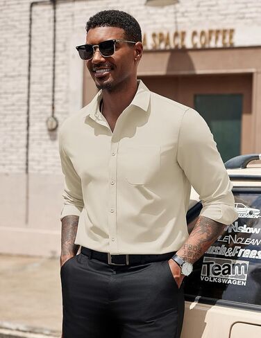 COOFANDY Mens Business Dress Shirt Casual Button Down Long Sleeve Shirts Regular Fit Solid in Saudi Arabia