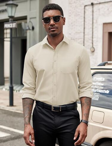 COOFANDY Mens Business Dress Shirt Casual Button Down Long Sleeve Shirts Regular Fit Solid in Saudi Arabia