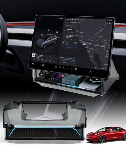 Custom-Fit Center Console Organizer Under Screen Storage Box with Anti-Slip Mat for Tesla Cybertruck 2024 2025, Easy Install Tray for Tesla Cybertruck Accessories in Kuwait