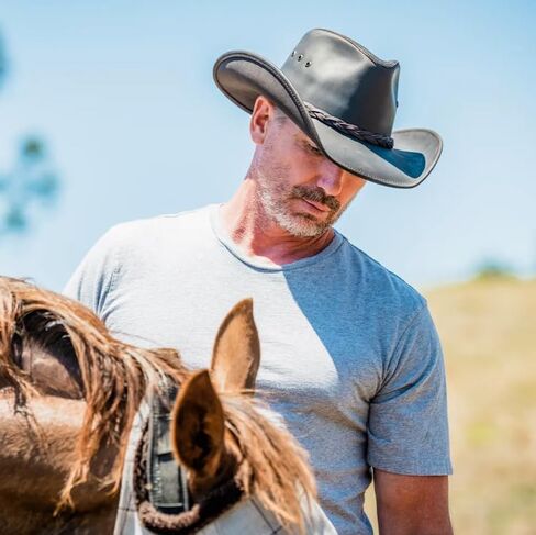 American Hat Makers Hollywood Australian Outback Oiled Genuine Leather Western Cowboy Hat, Breathable and Durable in Saudi Arabia