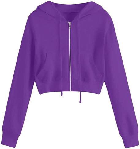Womens Zip Up Hoodies Plus Size Cropped Long Sleeve Jacket Workout Hooded Sweatshirt Athletic Crop Hoodie For Women in Saudi Arabia