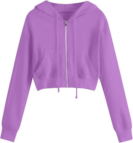 Womens Zip Up Hoodies Plus Size Cropped Long Sleeve Jacket Workout Hooded Sweatshirt Athletic Crop Hoodie For Women in Saudi Arabia